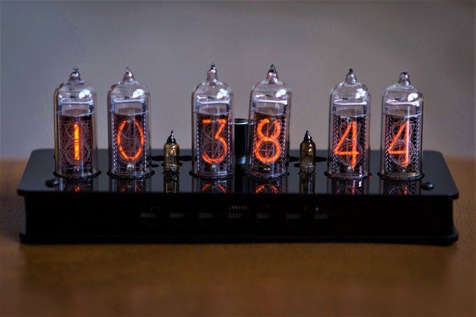 Nixie clock in plastic enclosure.