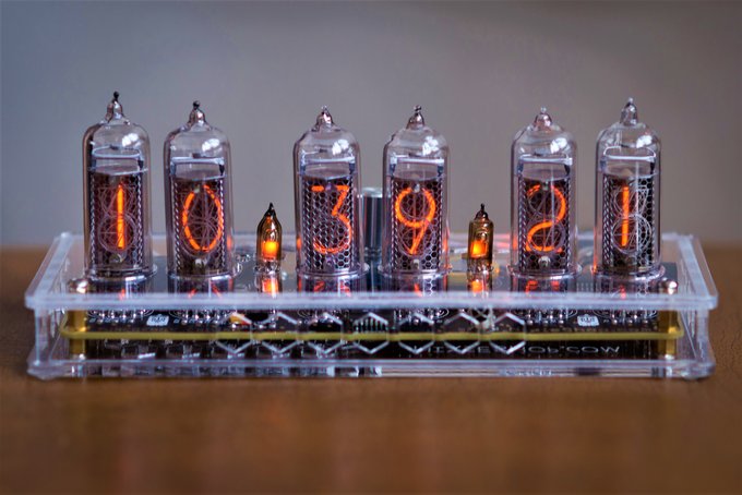 Nixie clock in clear plastic enclosure