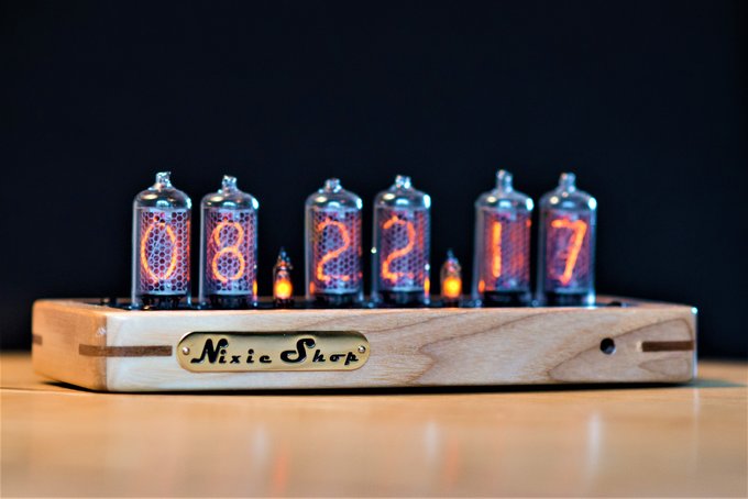 Nixie clock in a wooden enclosure