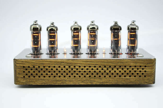 Numitron IV-9 clock in wooden enclosure.